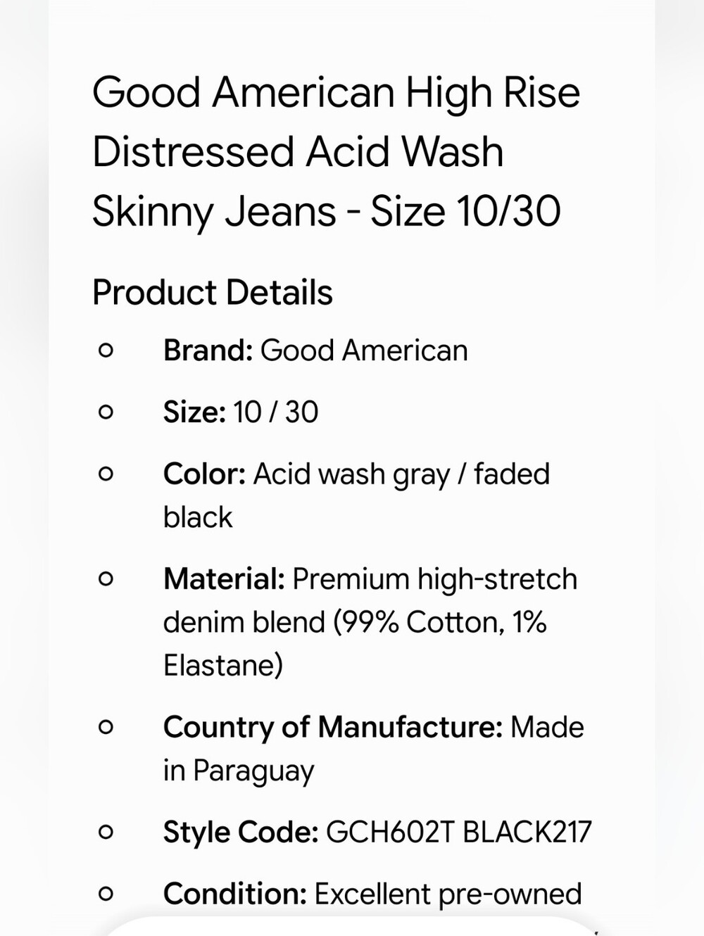 Good American High Rise Distressed Acid Wash Skinny Jeans Faded Black -10 / 30 - Picture 14 of 16